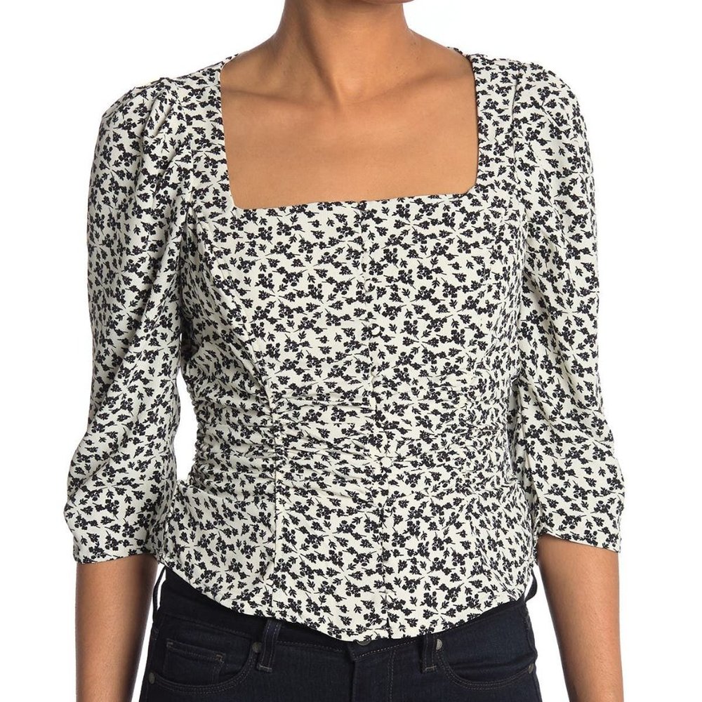 ASTR Button Front Ruched Floral Top Size Medium
